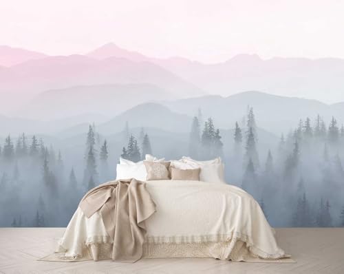 Misty Forest Mountains Nature Wallpaper for Interior Wall Decoration