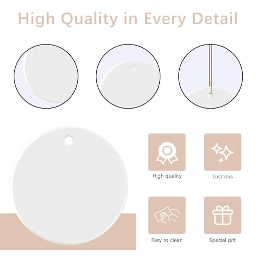 50 PCS Sublimation Ceramic Ornament Blank 3 inch Round Crafting DIY Personalized Christmas Home Decor Bulk Two (50 Count)