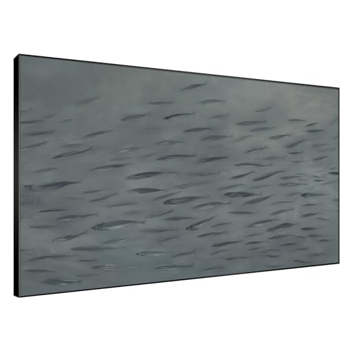46"x72" Extra Large Framed Wall Art Gray School of Fish Minimalist Ocean