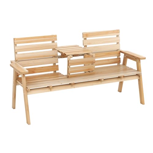 Outdoor Fir Wood Bench with Foldable Middle Table