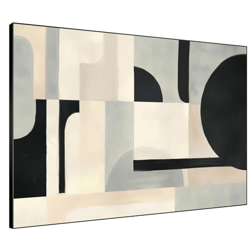 36"x46" Extra Large Framed Wall Art Modern Neutral Abstract Geometric in Black and Beige