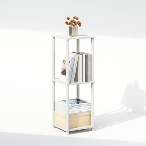 Turn-N-Tube Set of 2, Book Shelf, Stackable Bookshelf, Bookcase with Easy Assembly, 13.4 x 13.4 x 20, for Living Room, Bedroom, Home Office, White/White