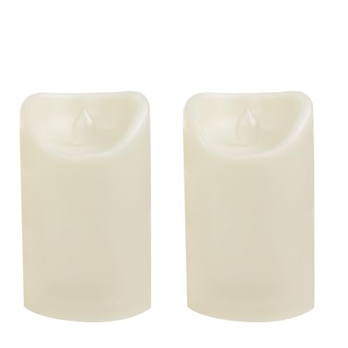 Waterproof Outdoor Battery Operated Flameless Candles with Auto Timer Flickering Plastic Resin Electric LED Pillar Lights for Lantern Patio Garden Wedding Party Decorations 3x5 Inches Ivory 2 Pack (2 Count)