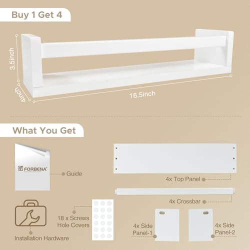 Floating Nursery Book Shelves for Wall Set of 4 (4 Count)