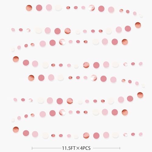 Rose Gold Party Decorations Dusty Pink Circle Dots Garland Blush Pink Hanging Paper Polka Dot Streamer for Birthday Wedding Bridal Shower Bachelorette Engagement Anniversary Party Supplies