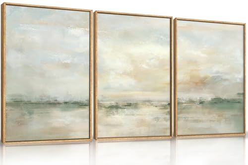 Large Abstract Green Gray Pastel Framed Canvas Wall Art