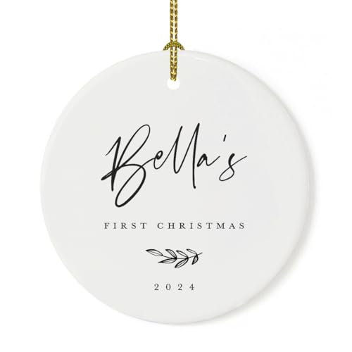 Personalized Baby 1st Christmas Round Ceramic Porcelain Christmas Tree Ornament Engagement Keepsake Collectible Gift