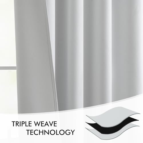 Greyish White Back Tab Blackout Curtains 52x120 Inch Long 2 Panels (2 Count)