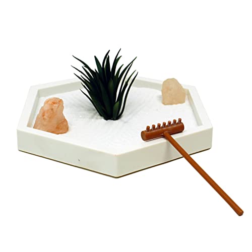 Mini Zen Garden Kit for Desk with White Sand