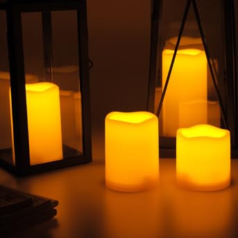 Outdoor Battery Operated Flameless LED Pillar Candles Remote Timer 4 Pack