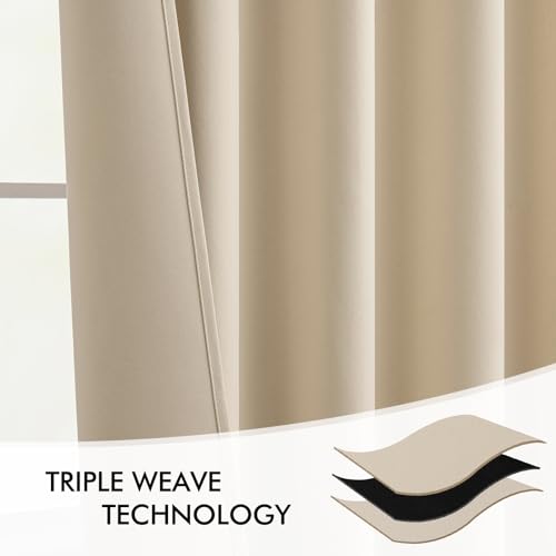 Cream Beige Back Tab Blackout Curtains 52x72 Inches Long 2 Panel Set (2 Count)