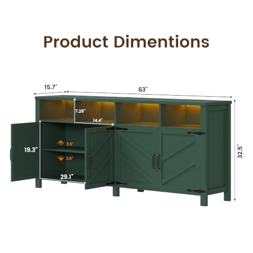 Buffet Sideboard with Storage with Power Outlets & LED Light