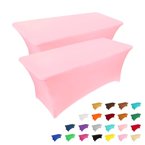 2 Pack 6FT Table Cloth for Rectangular Spandex Light Pink Cover (2 Count)