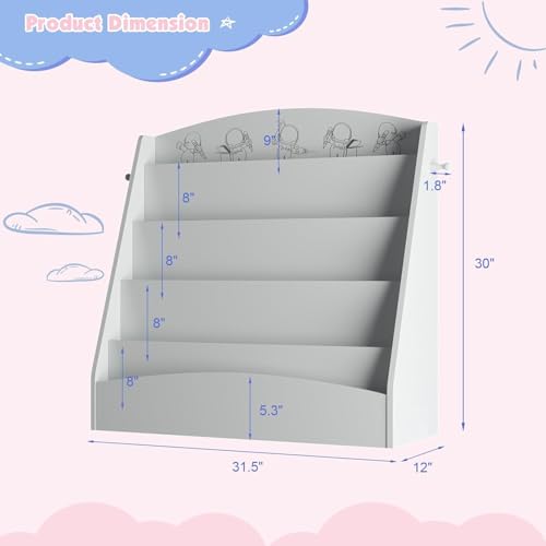 5 Tier Kids Bookshelf Montessori Toddler Book Rack Gray