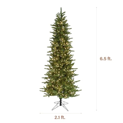 6.5 Ft. Carmel Pine Slim Artificial Christmas Tree with White Incandescent Smart Lights and Stand