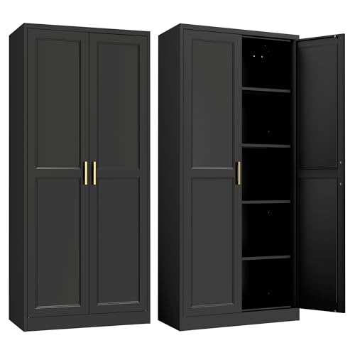 71"Metal Pantry Storage Cabinet with Doors & 4 Adjustable Shelves