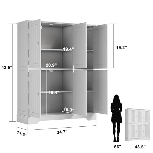 Bathroom Floor Cabinet with 6 Doors and Adjustable Shelves