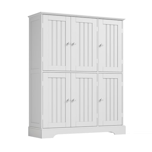 Bathroom Floor Cabinet with 6 Doors and Adjustable Shelves