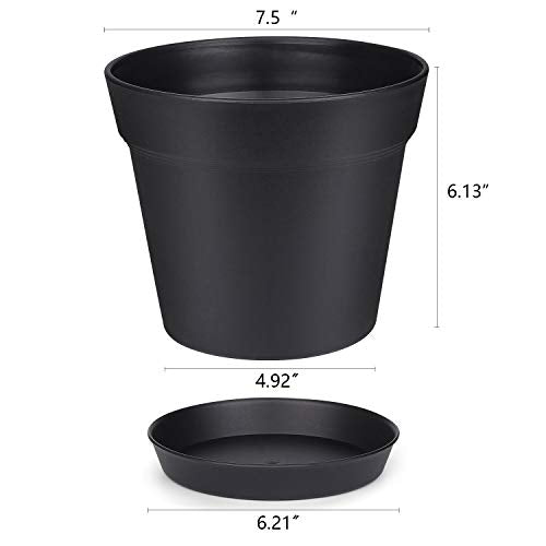 7.5 Inch Plastic Flower Pots with Drainage Holes and Trays (8 Count)