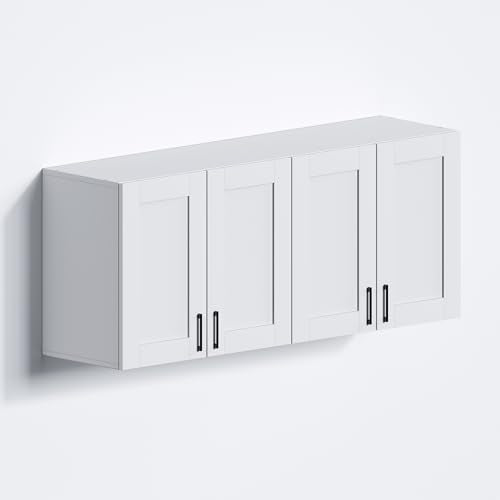 White Laundry Room Cabinets and Storage with 4 Doors and Utility Adjustable Shelf