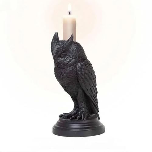Gothic Black Owl Candle Holder Statue