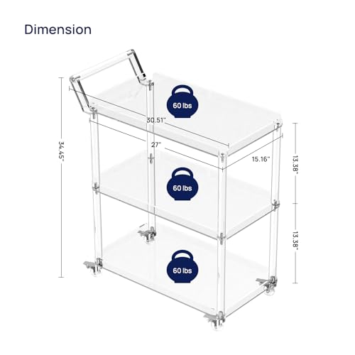 Acrylic Bar Cart with 4 Lockable Wheels