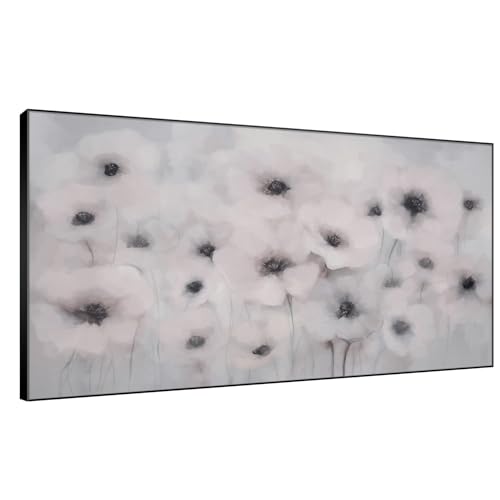 36"x72" Extra Large Framed Wall Art Soft White Poppies Watercolor Floral