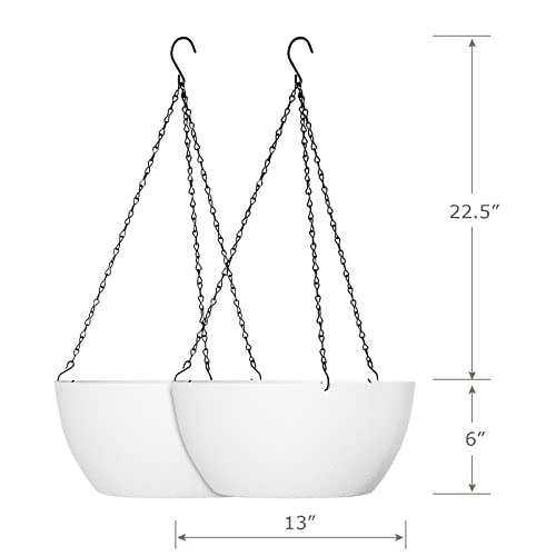 13 inch Large Hanging Planters Plant Pots for Outdoor Indoor Plants with Drainage Holes and Chain (2 Count)