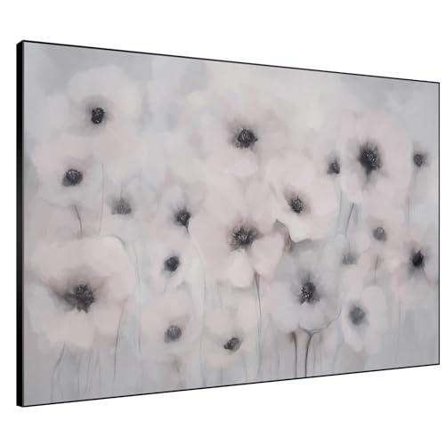 36"x46" Extra Large Framed Wall Art Soft White Poppies Watercolor Floral