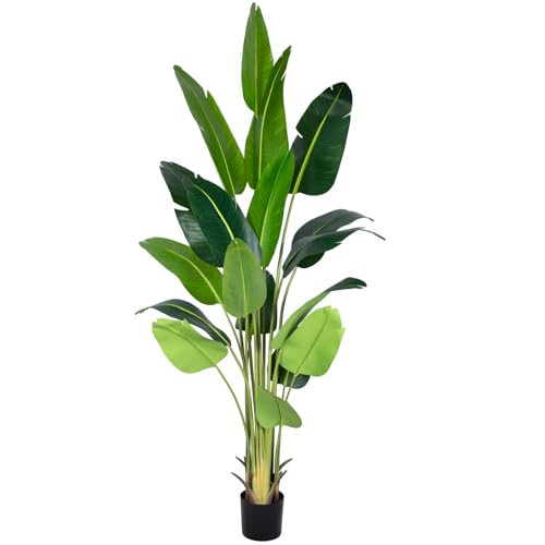 Artificial Bird of Paradise Plant 8Ft Fake Tropical Palm Tree with 18Trunks Faux Banana Leaf Trees in Pot for Home Indoor Outdoor Office Modern Decor Housewarming Gift (18 Count)