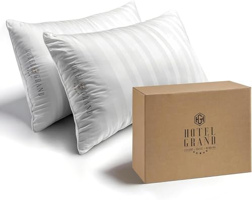 White Striped Feather & Down Pillows Standard Size Set of 2 (2 Count)