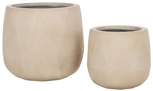 Outdoor Collection Kane Beige Cement Ficonstone Planter Pot Set of 2 (2 Count)