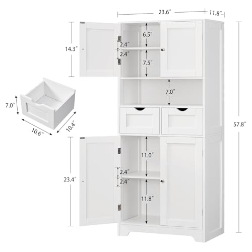 Tall Storage Cabinet with Adjustable Shelf & 2 Drawers