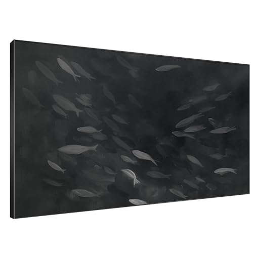46"x72" Extra Large Framed Wall Art Monochrome Fish Silhouettes Illustration for Home Living Room Bedroom Decor