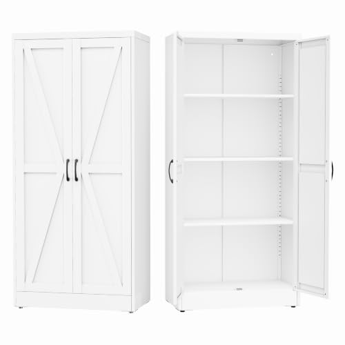 63" Tall Metal Storage Cabinet White Cupboard Kitchen Pantry Cabinet