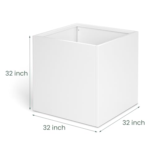 White Steel Planter Square Outdoor Planters Galvanized Steel Planter Box Indoor 32 Inch Metal Large Planters Cube Heavy Duty Flower Pot Modern Commercial Residential for Trees Patio Yard Garden
