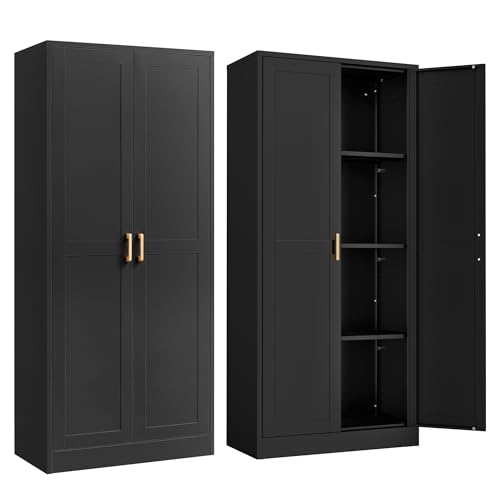 60"Metal Pantry Storage Cabinet with Doors & 4 Adjustable Shelves
