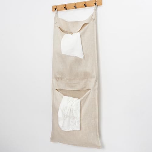 100% Linen Hanging Laundry Bag with 2 Compartments (6.3493 Ounce)