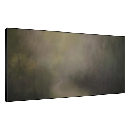 36"x72" Extra Large Framed Wall Art Muted Forest Path Soft Misty Woodland Scene Illustration for Home Living Room Bedroom Decor