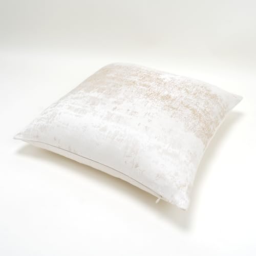 Cream Champagne Metallic Jacquard Throw Pillow Cover 24x24 Velvet Back Modern Glam Sofa Decor