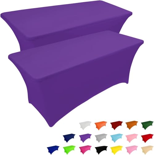 2 Pack 6FT Table Cloth for Rectangular Spandex Purple Table Cover (2 Count)