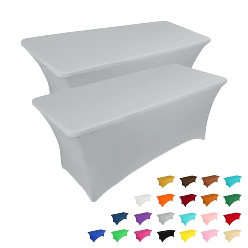 2 Pack 6FT Table Cloth for Rectangular Spandex Grey Table Cover (2 Count)