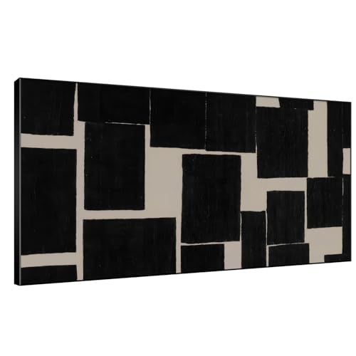 36"x72" Extra Large Framed Wall Art Modern Abstract Black and Beige Geometric Blocks for Home Living Room Bedroom Decor