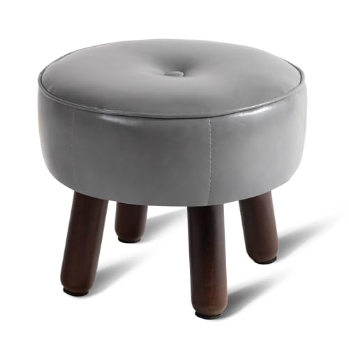 Round Leather Pouf Ottoman Footstool