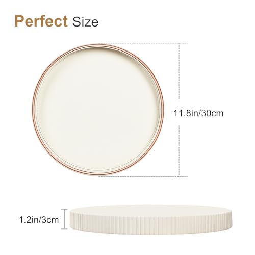 Round PU Leather Decorative Tray with Gold Trim