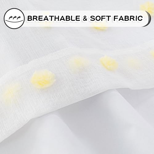 100% Blackout Curtains for Girls Kids Bedroom Thermal Insulated 84 Inch Length Nursery Curtains 2 Panels Grommet Light Filtering Yellow Pom Pom Sheer Drapes for Dining Room (2 Count)