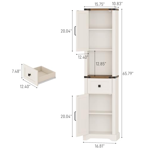 66" Tall Farmhouse Bathroom Storage Cabinet with Barn Doors