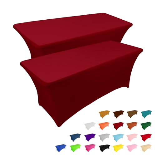 2 Pack 6FT Table Cloth for Rectangular Spandex Burgundy Table Cover (2 Count)
