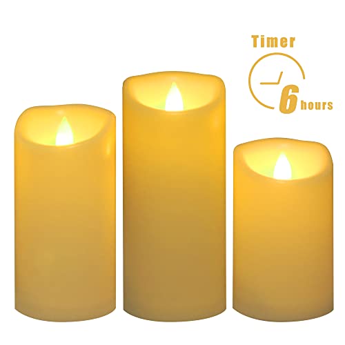 Outdoor Battery Operated Flameless LED Pillar Candles with Auto Timer 3 PCS (3 Count)