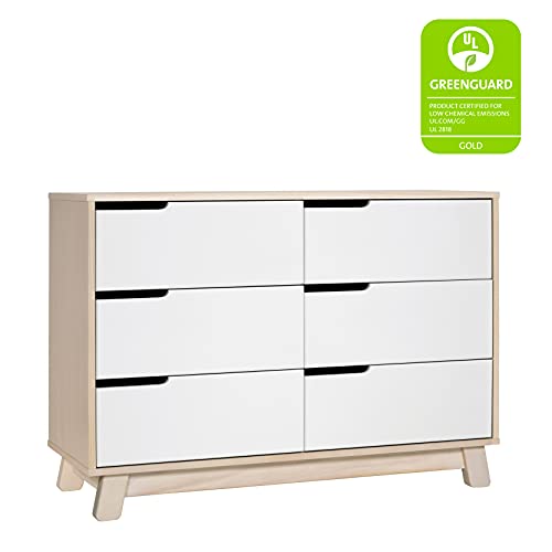 Hudson 6 Drawer Assembled Double Dresser in Washed Natural and White